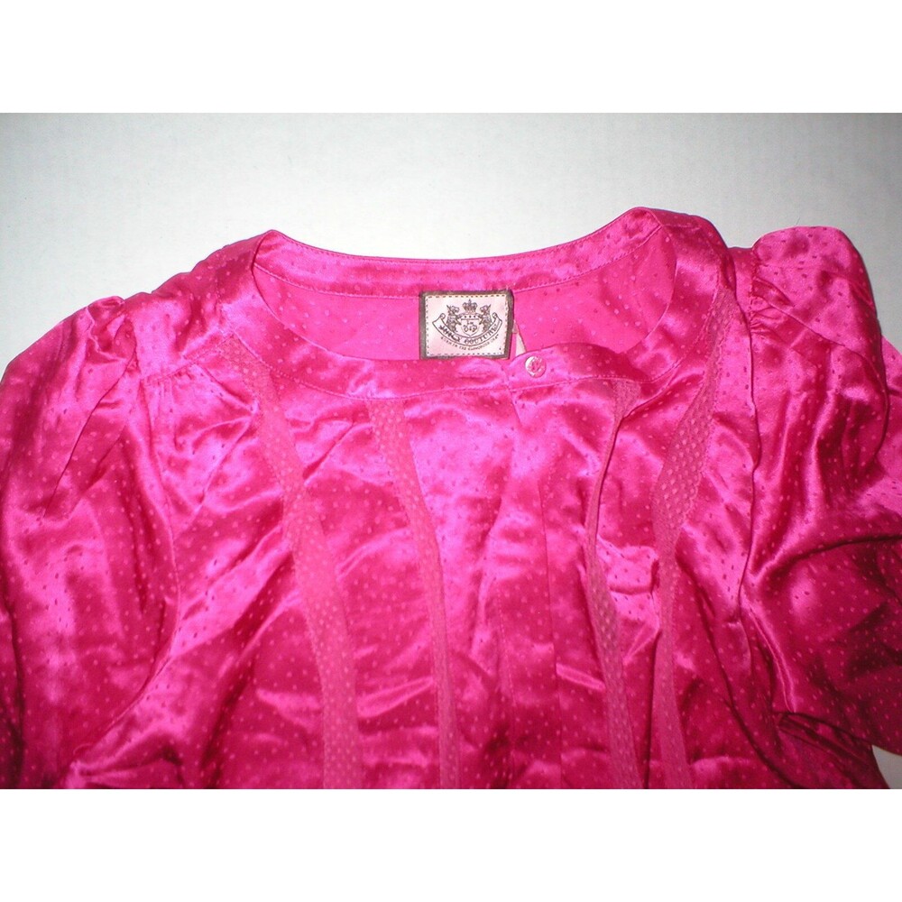 New Juicy Couture Dress $498 Sleeves Womens 4 NWT Bright Pink Polka Dots Silk - Picture 2 of 6